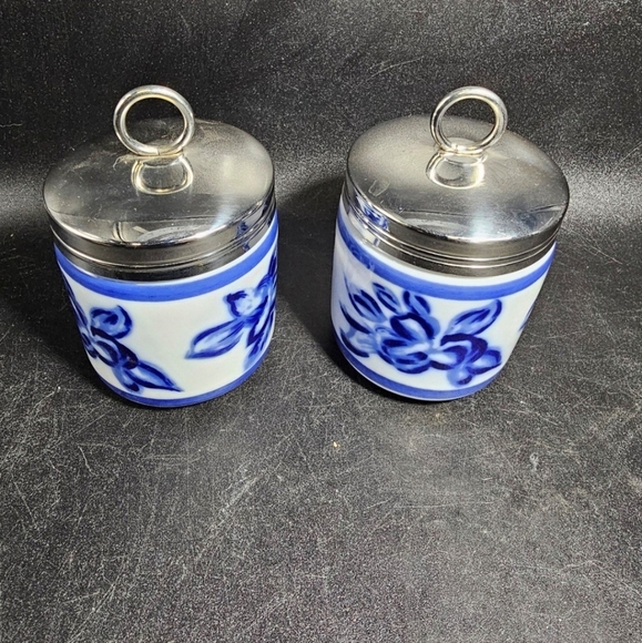 Pair of vintage flow blue egg coddlers by Williams Sonoma - Picture 2 of 4